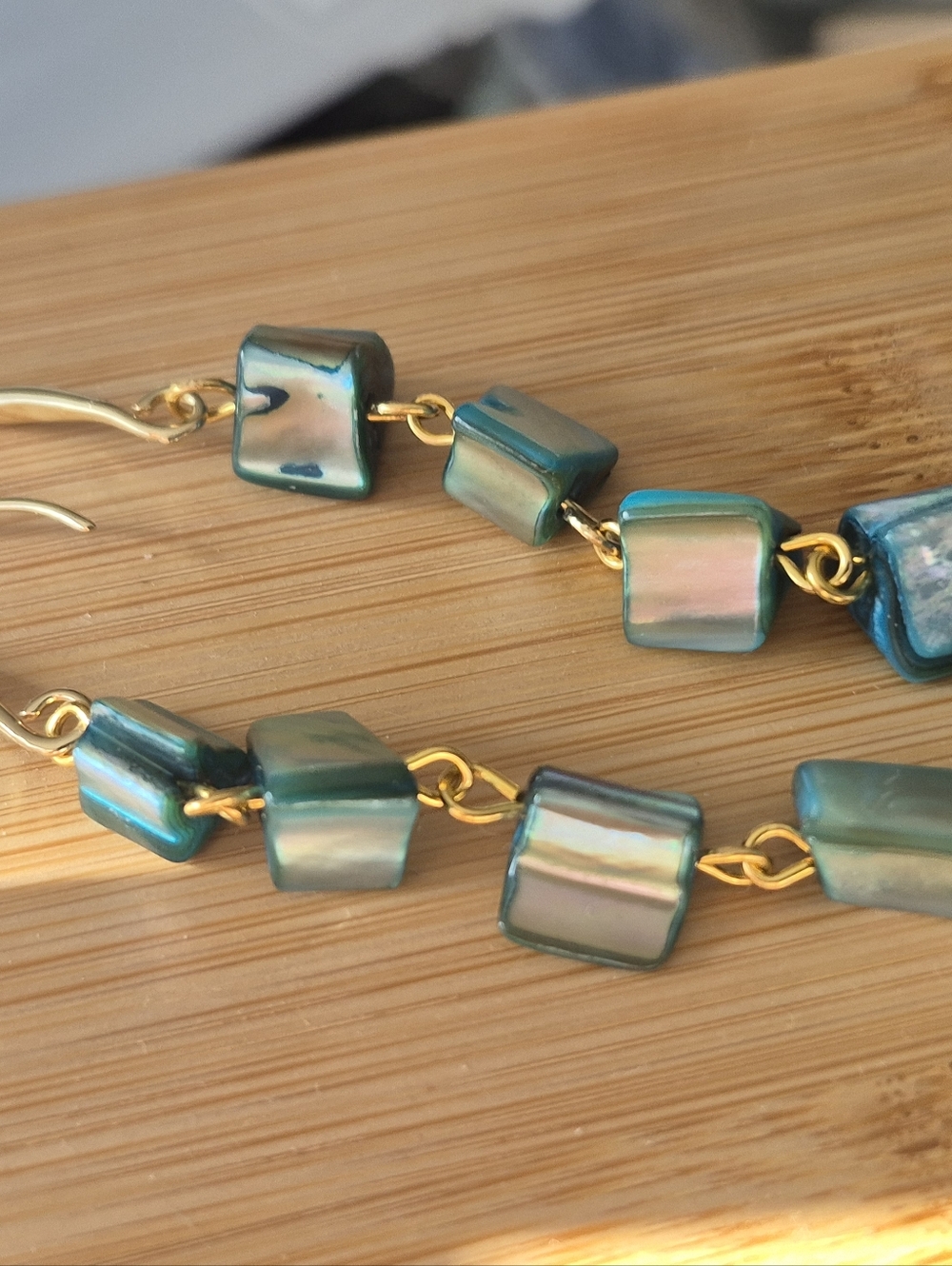 18k Gold Plated Turquoise Abalone Mother Of Pearl Drop Earrings - Picture 9 of 11